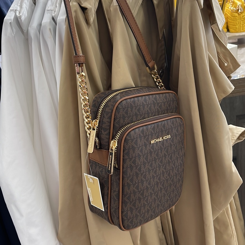 Michael Kors Jet Set Travel NS Chain Medium Logo Crossbody Bag Brown Color - Picture 11 of 16